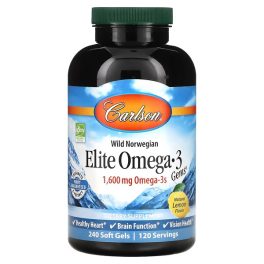 Carlson, Elite Omega 3 Gems, Natural Lemon, 800 mg, 240 Soft Gels