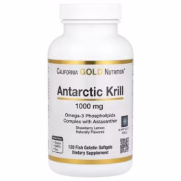 California Gold Nutrition, Antarctic Krill Oil, Omega-3 Phospholipids Complex with Astaxanthin, Natural Strawberry and Lemon, 1,000 mg, 120 Fish Gelatin Softgels
