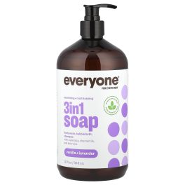 Everyone, 3 in 1 Soap, Body Wash, Bubble Bath, Shampoo, Vanilla + Lavender, 32 fl oz (946 ml)