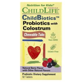 ChildLife Essentials, ChildBiotics™, Probiotics with Colostrum, Chewable Tabs, Natural Berry, 92 Tablets