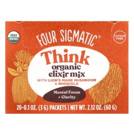 Four Sigmatic, Think, Organic Elixir Mix With Lion's Mane Mushroom & Rhodiola, Caffeine Free, 20 Packets, 0.1 oz (3 g) Each
