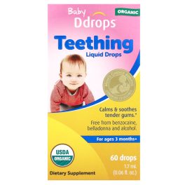 Ddrops, Organic Baby Teething Liquid Drops, For Ages 3 Months+, 60 Drops, 0.06 fl oz (1.7 ml)