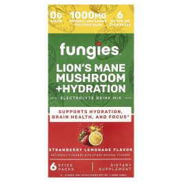 Fungies, Lion's Mane Mushroom + Hydration, Electrolyte Drink Mix, Strawberry Lemonade, 6 Stick Packs, 0.28 oz (8 g) Each