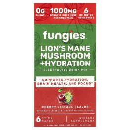 Fungies, Lion's Mane Mushroom + Hydration, Electrolyte Drink Mix, Cherry Limeade, 6 Stick Packs, 0.28 oz (8 g) Each