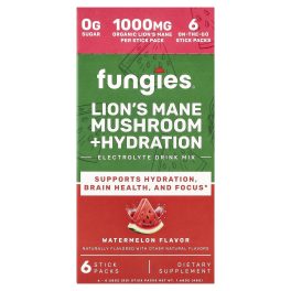 Fungies, Lion's Mane Mushroom + Hydration, Electrolyte Drink Mix, Watermelon, 6 Stick Packs, 0.28 oz (8 g) Each