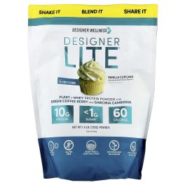 Designer Wellness, Designer Lite®, Plant + Whey Protein Powder, Vanilla Cupcake, 1.6 lb (720 g)