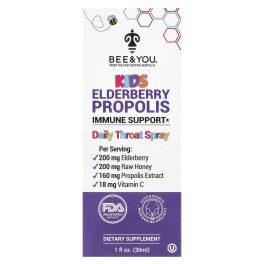 Bee & You, Kids Elderberry Propolis Daily Throat Spray, 1 fl oz (30 ml)