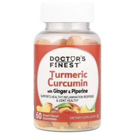 Doctor's Finest, Turmeric Curcumin Gummies With Ginger & Piperine, Peach, 60 Gummies