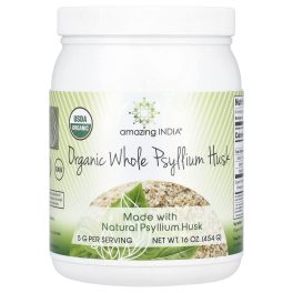 Amazing India, Organic Whole Psyllium Husk, 16 oz (454 g)