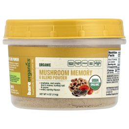 BareOrganics, Organic Mushroom Memory 6 Blend Powder, 4 oz (114 g)