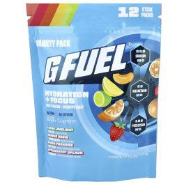 G FUEL, Hydration + Focus, Electrolyte Drink Mix with Cognizin®, Variety Pack, 12 Stick Packs, 0.21 oz (6 g) Each