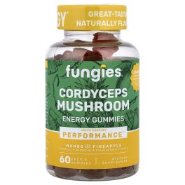 Fungies, Cordyceps Mushroom Energy Gummies, Mango and Pineapple, 60 Pectin Gummies