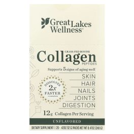 Great Lakes Wellness, Grass-Fed Bovine Collagen Peptides, Unflavored, 20 Packs, 0.42 oz (12 g) Each
