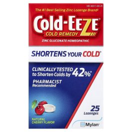 Cold Eeze, Cold Remedy, Zinc Gluconate Homeopathic, Natural Cherry, 25 Lozenges