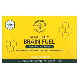 Beekeeper's Naturals, Royal Jelly Brain Fuel, 6 Vials, 0.35 fl oz (10 ml) Each