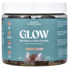 Akasha Superfoods, Glow, Sea Moss & Pearl Powder, Strawberry Lemonade, 60 Gummies