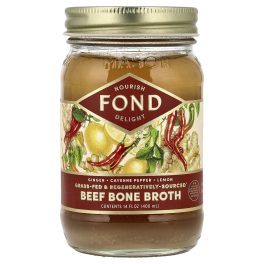 FOND Bone Broth, Beef Bone Broth, Ginger & Cayenne, 14 fl oz (400 ml)