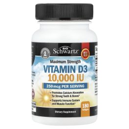 BioSchwartz, Maximum Strength Vitamin D3, 250 mcg (10,000 IU), 180 Softgels