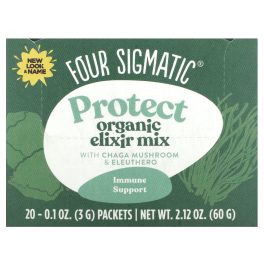 Four Sigmatic, Protect, Organic Elixir Mix With Chaga Mushroom & Eleuthero, Caffeine Free, 20 Packets, 0.1 oz (3 g) Each