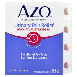 AZO, Urinary Pain Relief, Maximum Strength, 99.5 mg, 24 Tablets