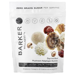 Barker Wellness Co, Daytime Blend, Mushroom Adaptogen Gummies, Strawberry Pineapple, 60 Gummies