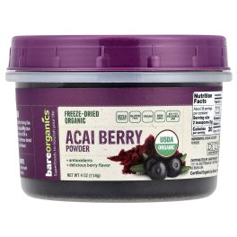 BareOrganics, Freeze-Dried Raw Organic Acai Berry Powder, 4 oz (114 g)
