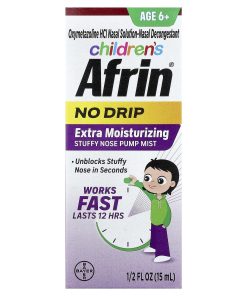 Afrin, Children's, No Drip Extra Moisturizing Stuffy Nose Pump Mist, Age 6+, 1.2 fl oz (15 ml)