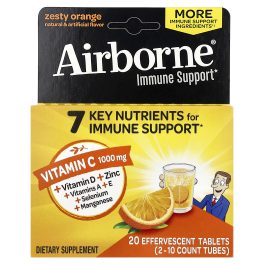 AirBorne, Immune Support Supplement, Zesty Orange, 2 Tubes, 10 Effervescent Tablets Each