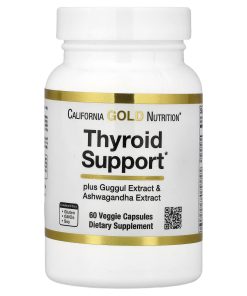 California Gold Nutrition, Thyroid Support with Guggul, Ashwagandha, Bacopa and Green Tea Extracts, 60 Veggie Capsules